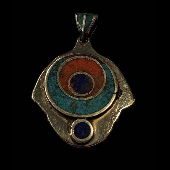 NEW Tibetan Pendant - Turquoise, Coral, Lapis, Green Stone & Tibetan Silver - Picture 3 of 5